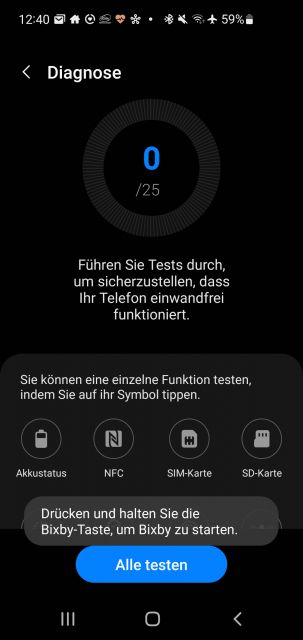 Diagnose "Alle Testen" Samsung Galaxy