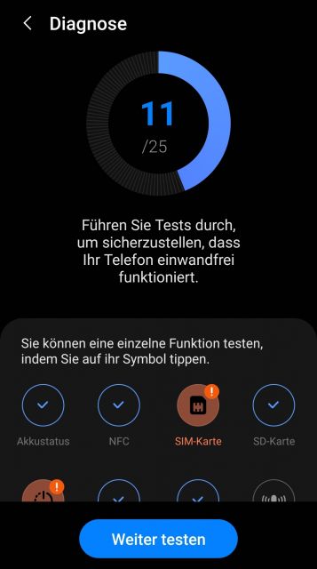 Diagnose Ergebnis - Aktion erforderlich Samsung Galaxy