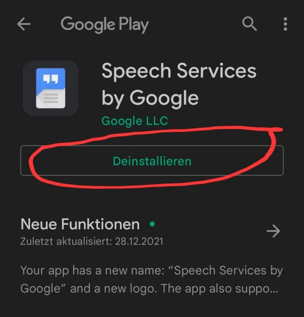Speech Services by Google deinstallieren