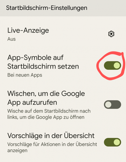 Apps automatisch auf Homescreen platzieren - deaktivieren
