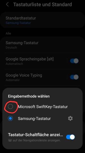 Alternative Tastatur auswählen