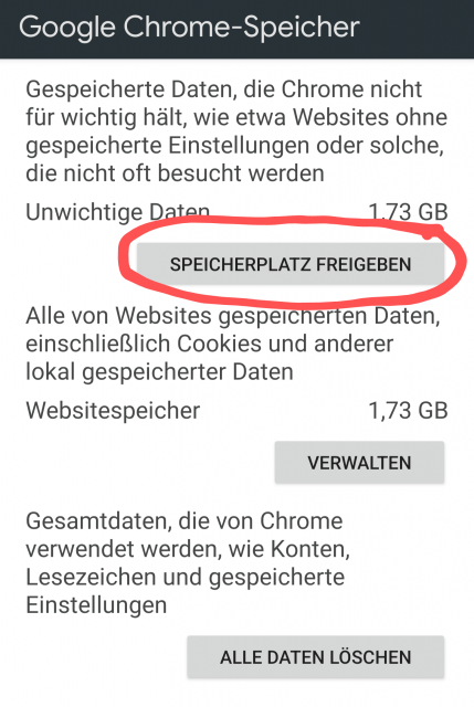 Google Chrome Speicherplatz freigeben