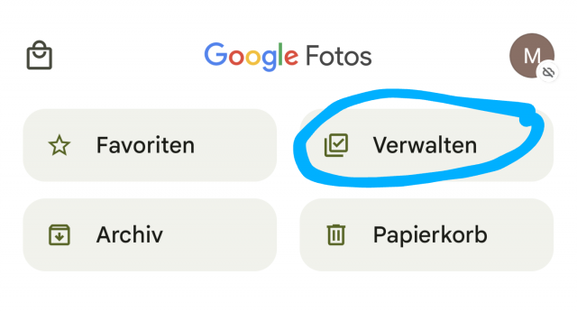 Fotos App "Verwalten"