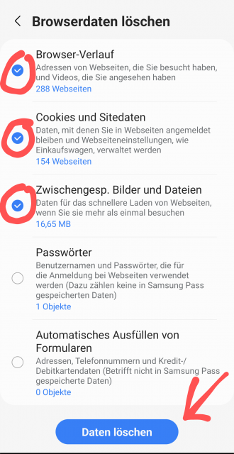 Samsung Browser Seiten Cache leeren