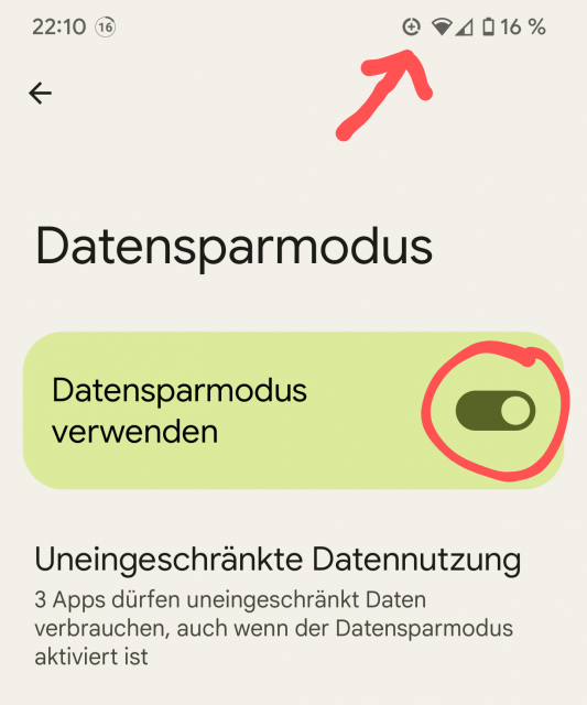 Datensparen auf dem Google Pixel 6 Pro Kreis mit Pluszeichen