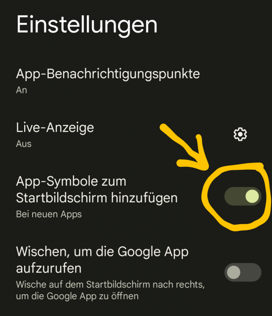 App Symbole zum Startbildschirm hinzufügen