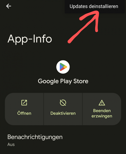 Google Play Store Updates deinstallieren