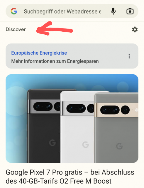 Discover Startpage deaktivieren