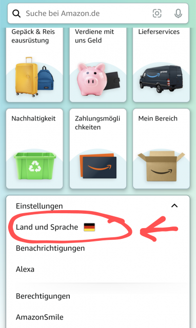 Amazon Sprache ändern