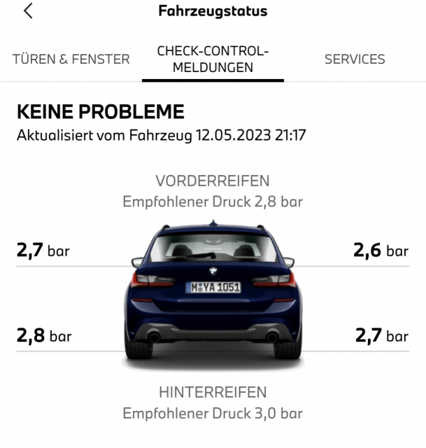 BMW 3er G21 Reifenluftdruck