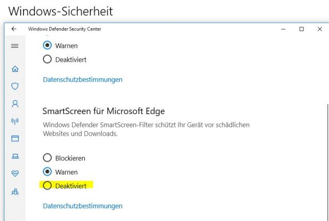 Microsoft SmartScreen deaktivieren