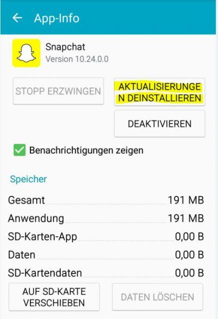Snapchat zurücksetzen auf alte Version