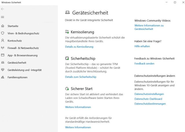 Windows 10 Gerätesicherheit - Alles grün