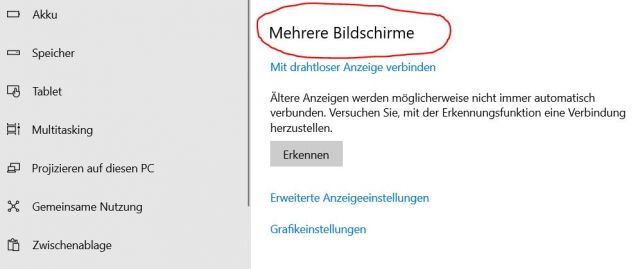 Windows 10 Option Mehrere Bildschirme
