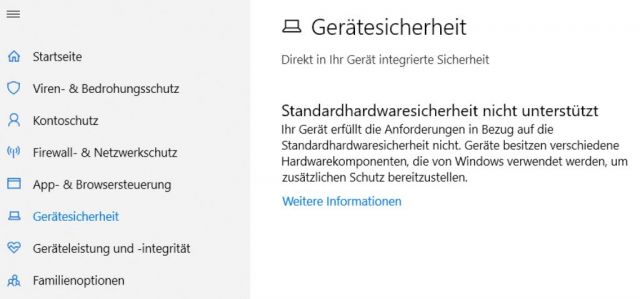 Standardhardwaresicherheit nicht unterstützt