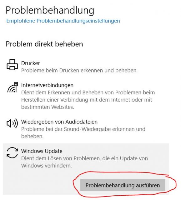 Windows 10 Problembehandlung ausführen