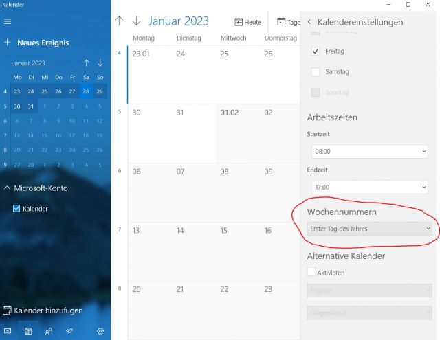 Kalenderwoche in Windows anzeigen lassen - Kalender App