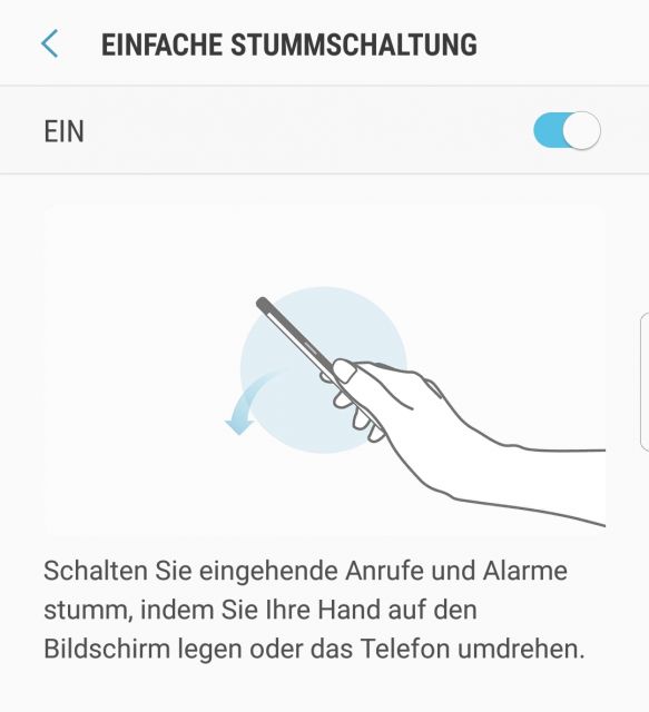 S8 Klingelton leise stellen durch umdrehen des Smartphones