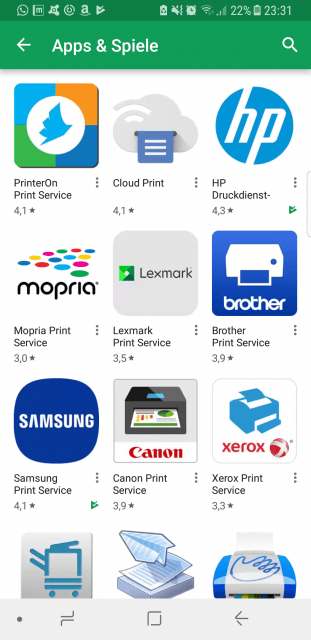 Galaxy S8 Drucker Treiber Plugins