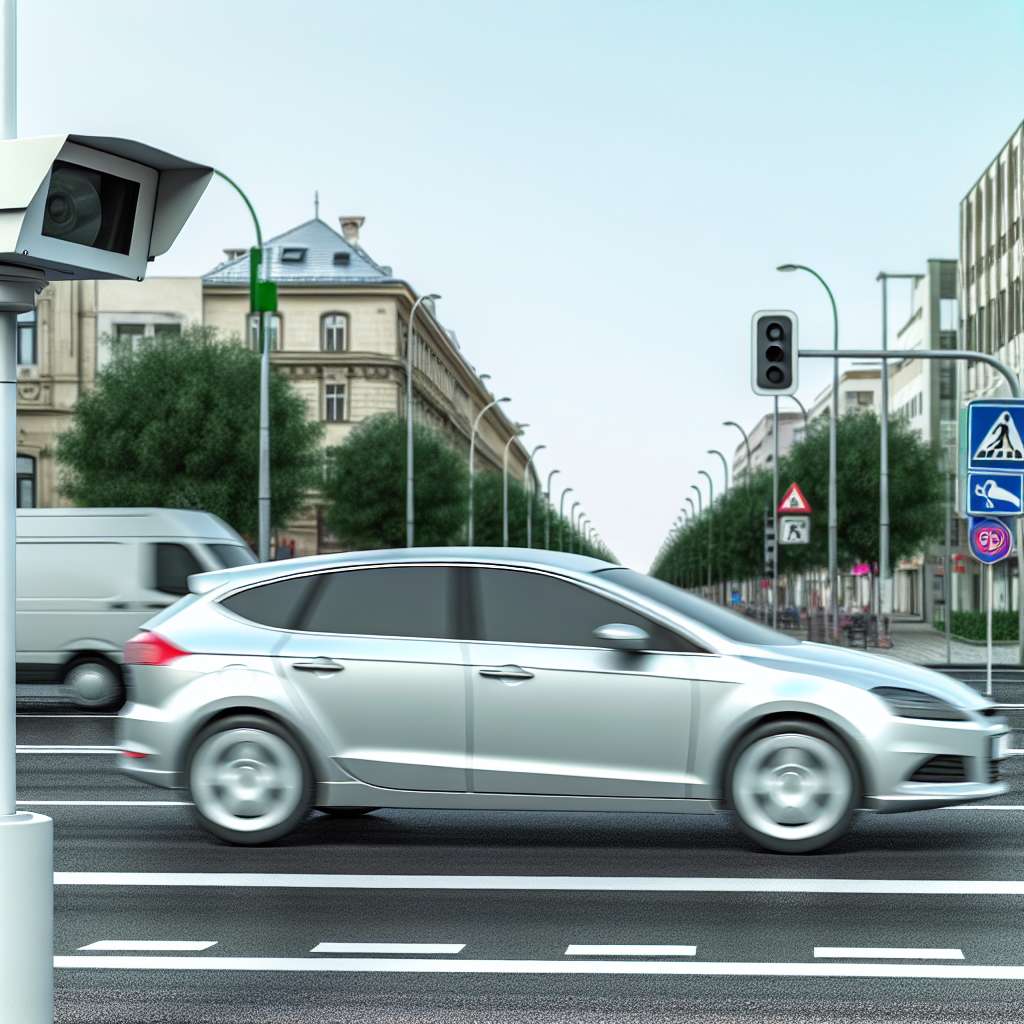 Auto fährt an einem Blitzer vorbei