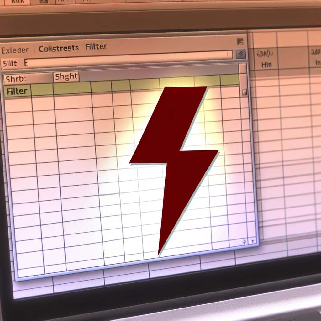 Excel auf Computer geöffnet. Filterfunktion. Blitz Symbol.