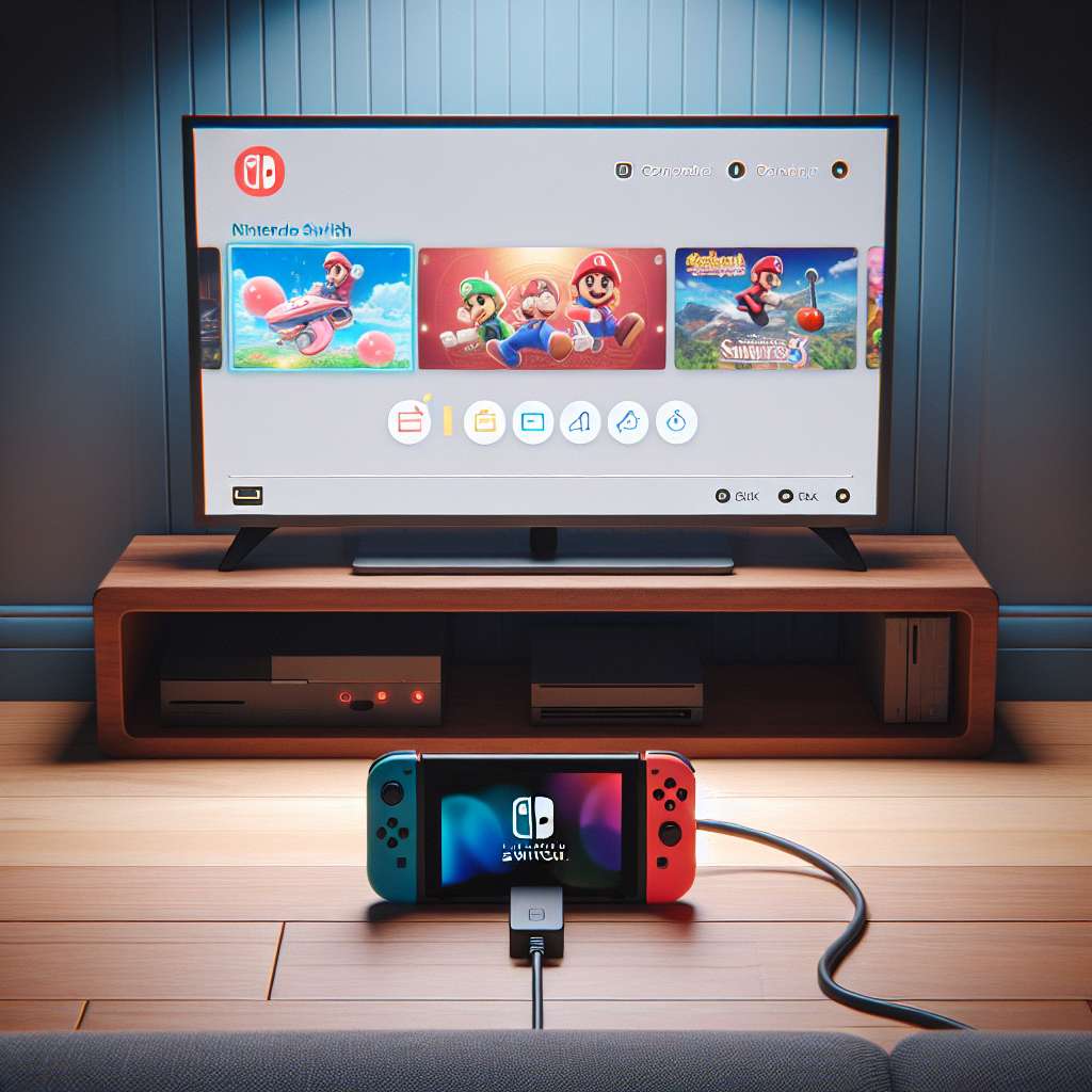 Nintendos Switch verbunden mit TV. TV zeigt Browser