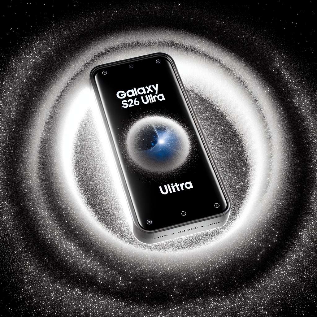 Samsung Galaxy S26 Ultra besonders dargestellt in einem Wirbel aus Sternenstaub