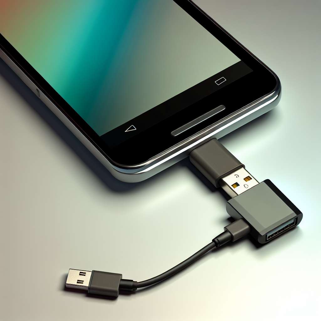 Smartphone mit angestecktem USB Stick über OTG Adapter.