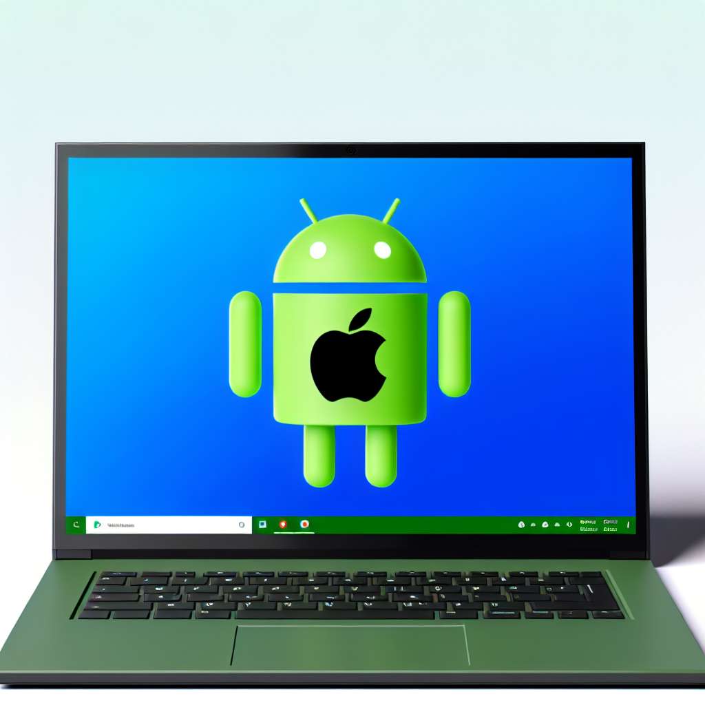 Windows 11 Laptop mit Android OS Männchen auf dem Bildschirm