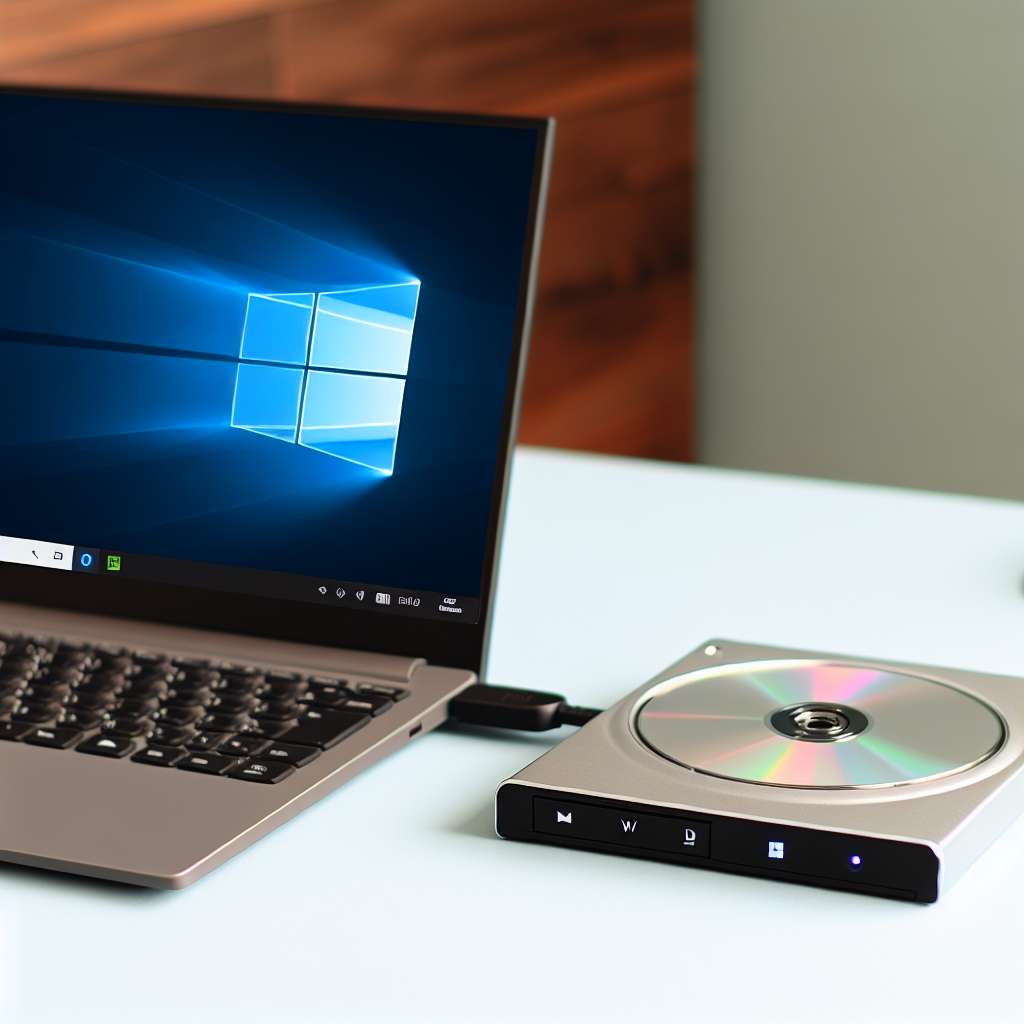 Windows 11 Laptop mit angeschlossenem DVD Laufwerk