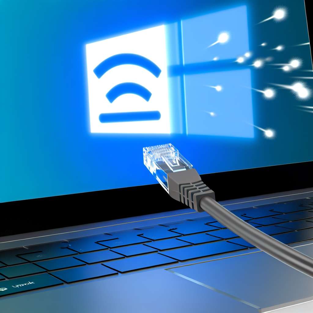Windows 11 Laptop mit angeschlossenem Ethernet - Zeichen für Upload und Download Speed