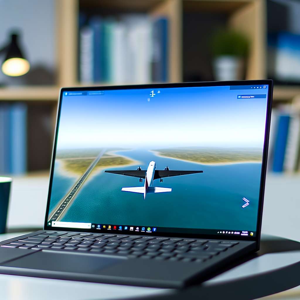 Windows 11 Laptop mit Flugsimulator auf dem Bildschirm