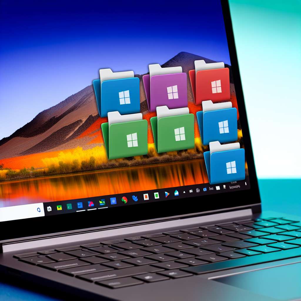 Windows 11 Laptop mit Ordnersymbolen auf Bildschirm