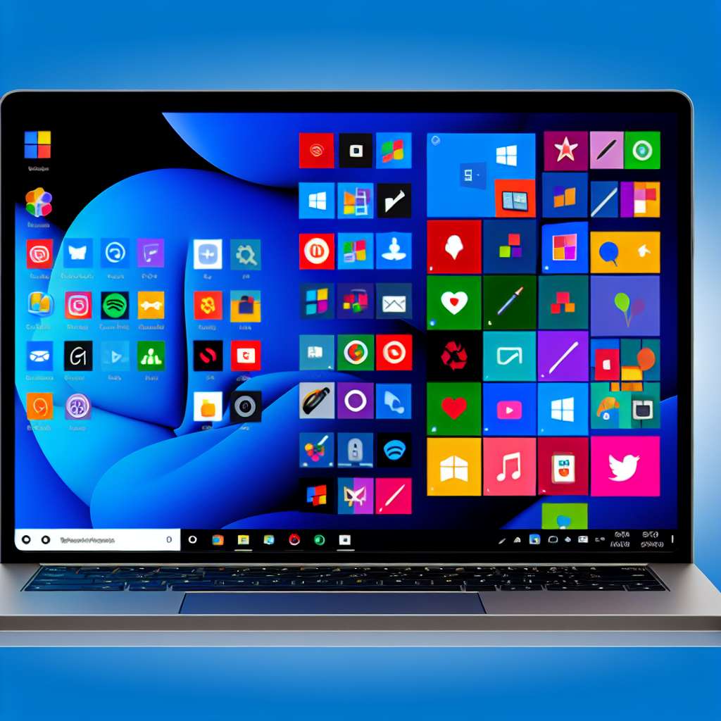 Windows 11 Laptop mit vielen verschiedenen Symbolen auf dem Bildschirm