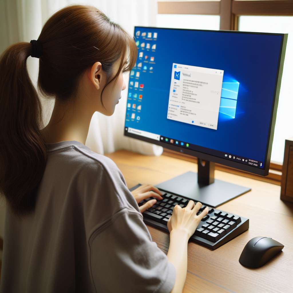 Windows 11 PC ein hübsches Mädchen sitzt davor und schreibt eine Mail