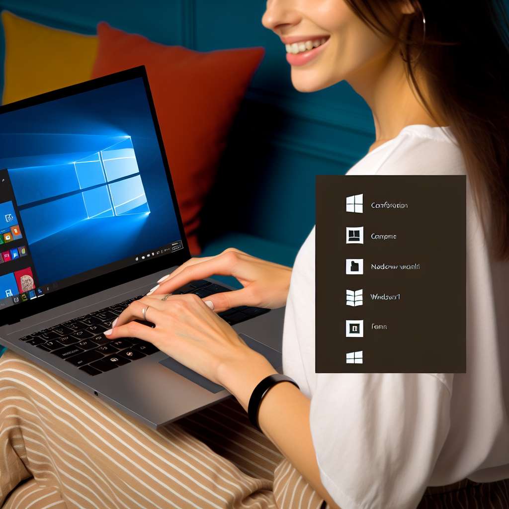 Windows 11 süße Französin, 25  Jahre,  sitzt vor einem Laptop und schreibt