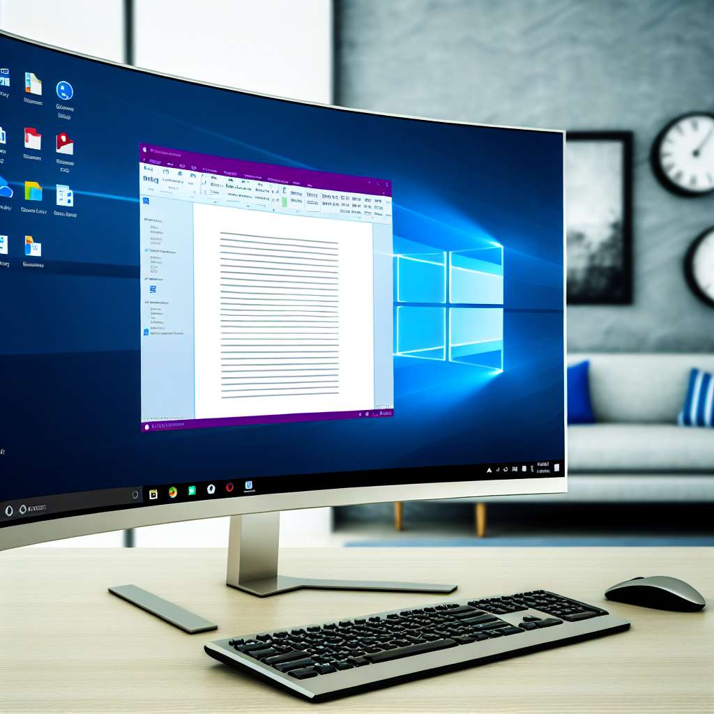 Windows Desktop Computer mit geöffnetem Microsoft Word auf einem Curved Bildschirm